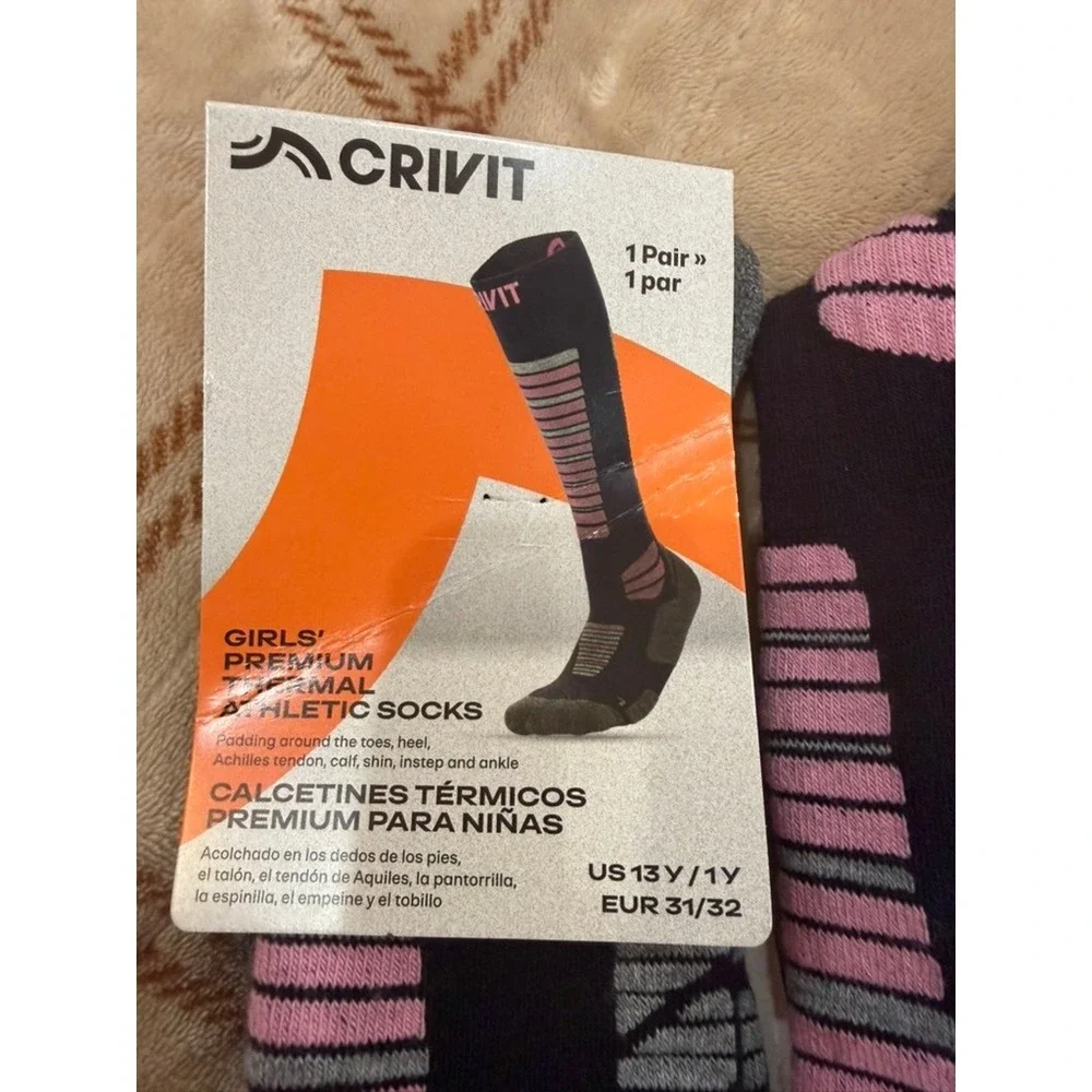 Crivit Girls Premium Thermal Athletic Socks Black Pink Grey US 13Y 1Y Wool Ski